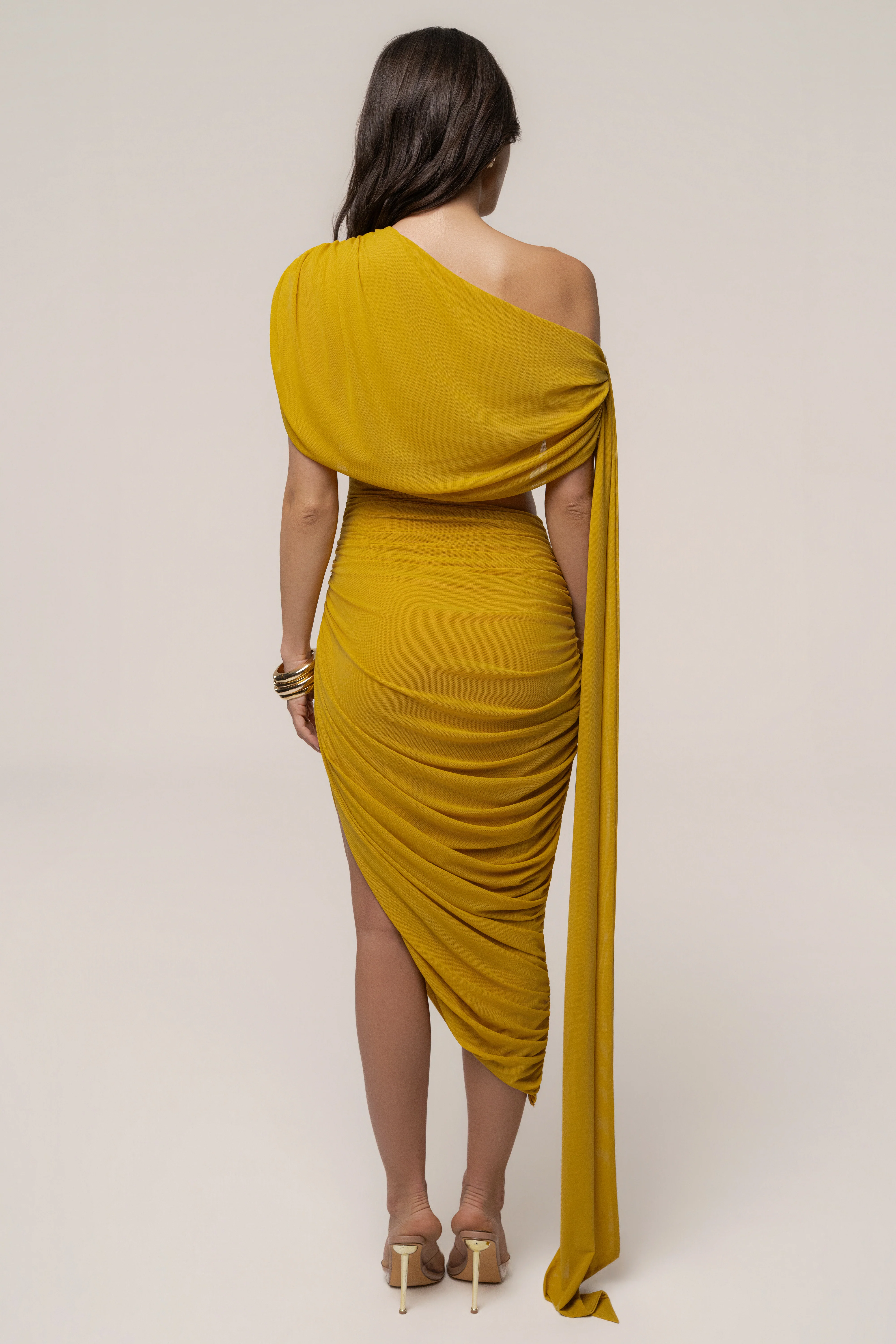 Mustard Aris Cutout Midi Dress