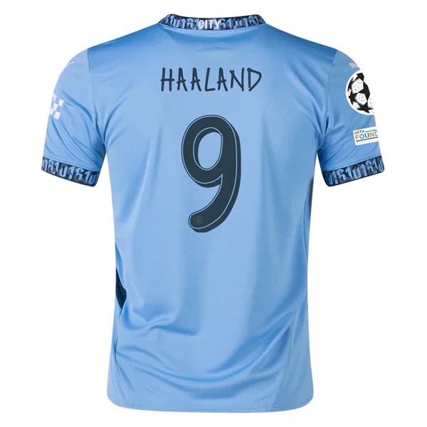 Manchester Erling Haaland Home Jersey w/ Champions League + Club World Cup Patch 24/25 (Team Light Blue/Marine Blue)