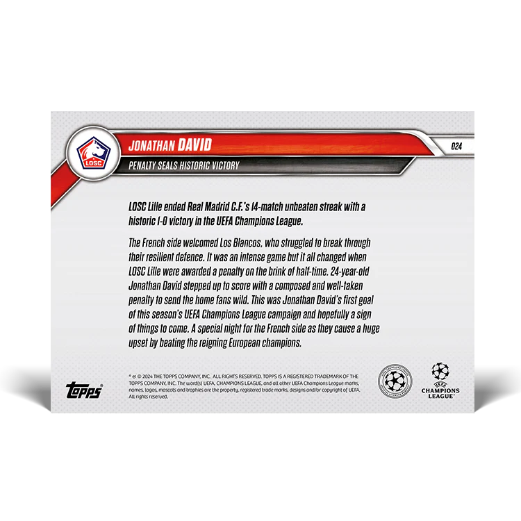 Jonathan David - Penalty seals historic victory - 24/25 UCC Topps NOW® Card 24