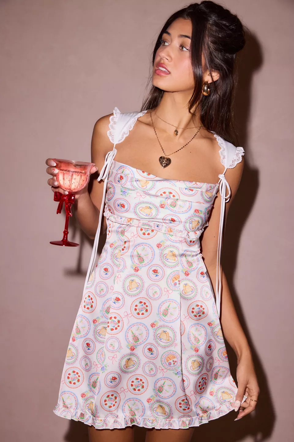 For Love & Lemons UO Exclusive Holland Brunch Satin Mini Dress