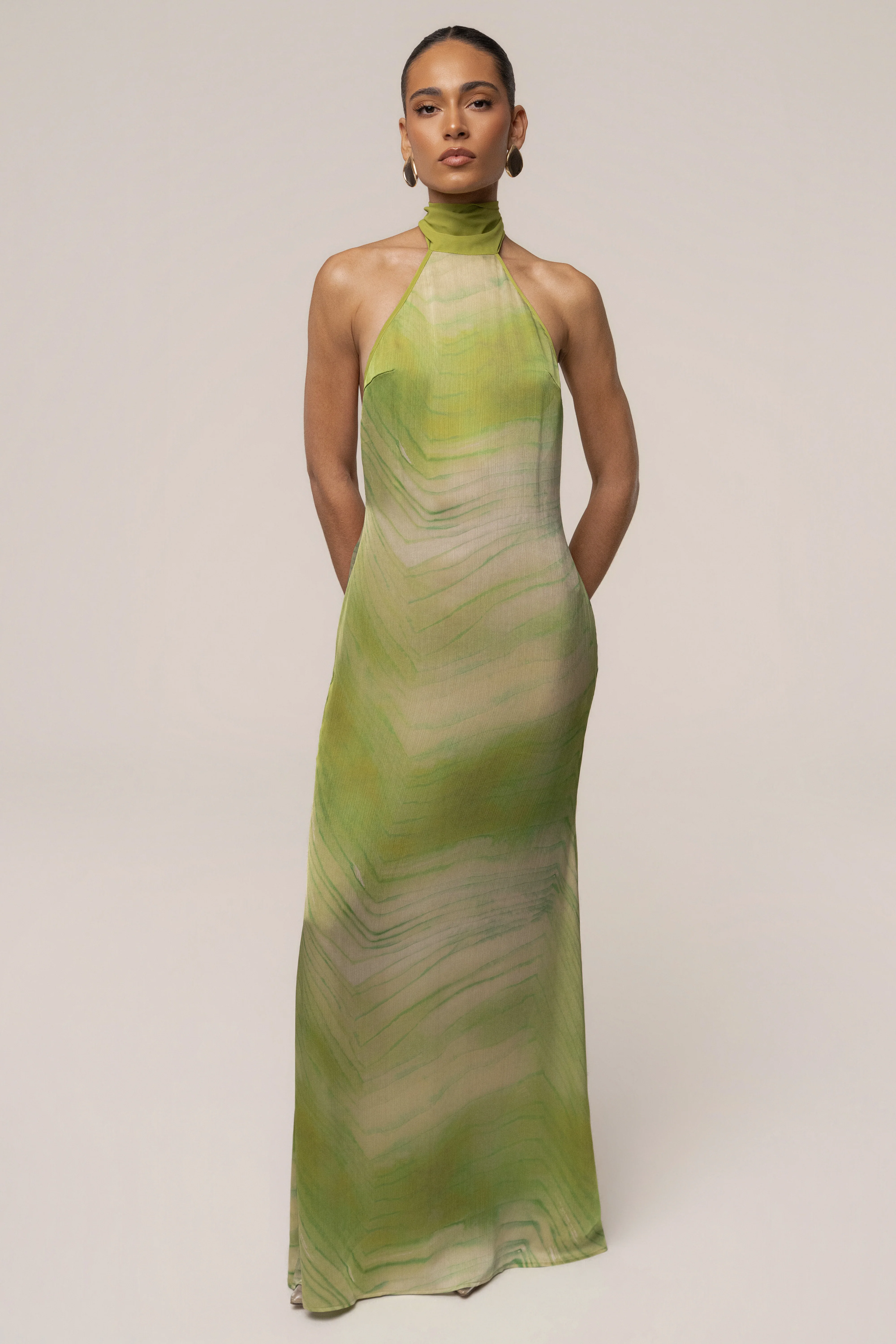 Green Sunset Waves Maxi Dress