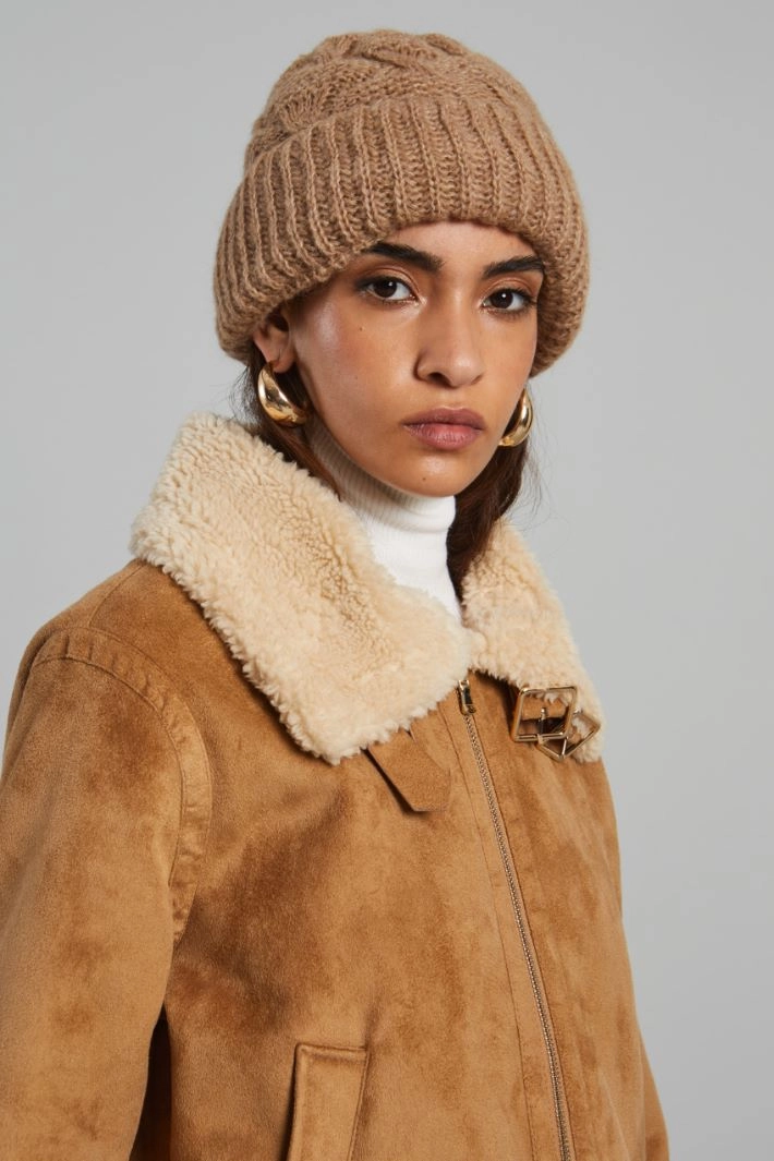 Turn-up beanie hat - BEIGE