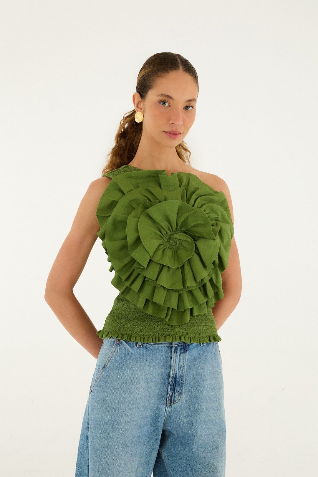Green One Shoulder Blouse
