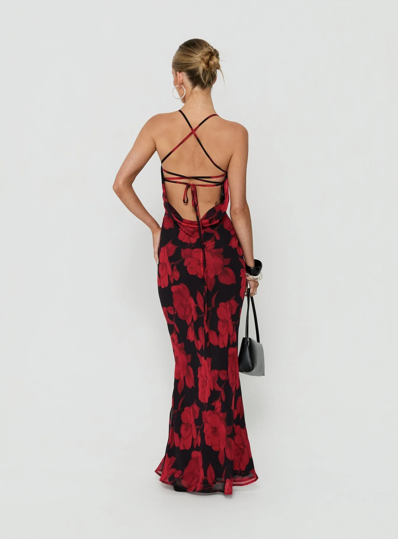 Bishopp Tie Back Maxi Dress Red Floral