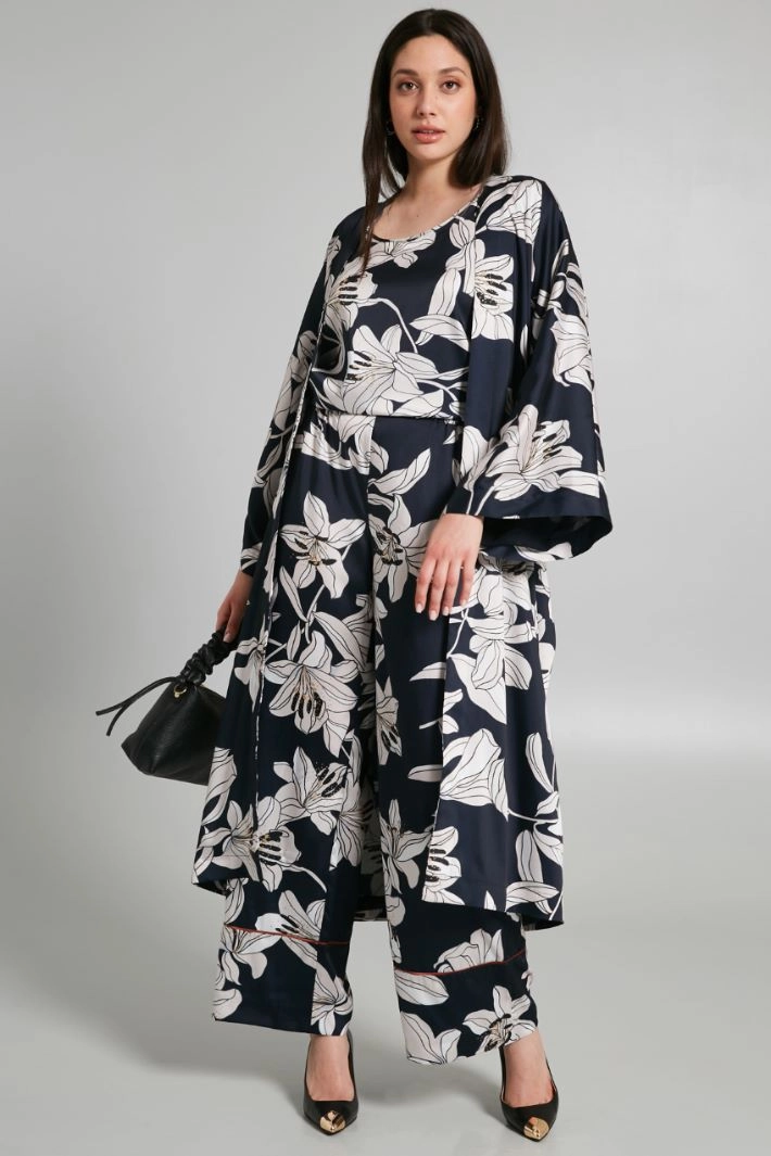 Printed twill overcoat - NIGHT BLUE IVORY