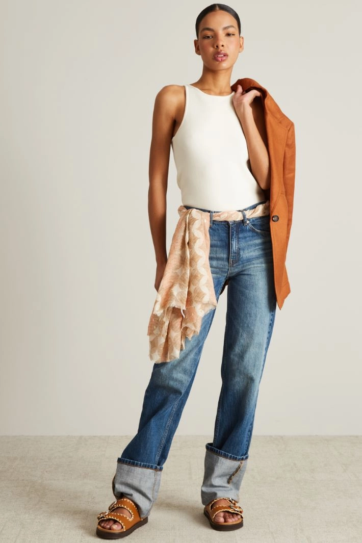 Lurex patterned scarf - PINK BEIGE