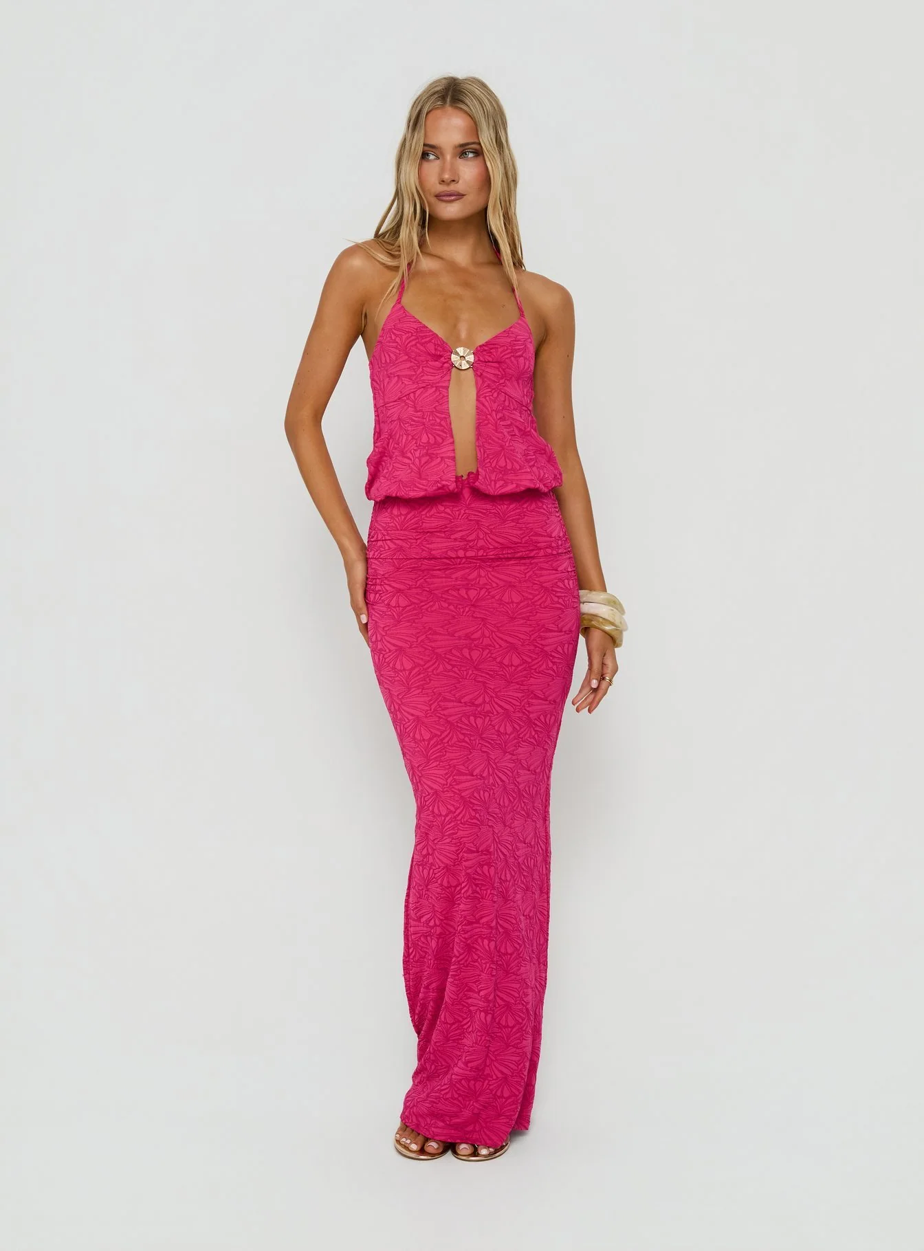 Sungold Halter Maxi Dress Gin Fizz