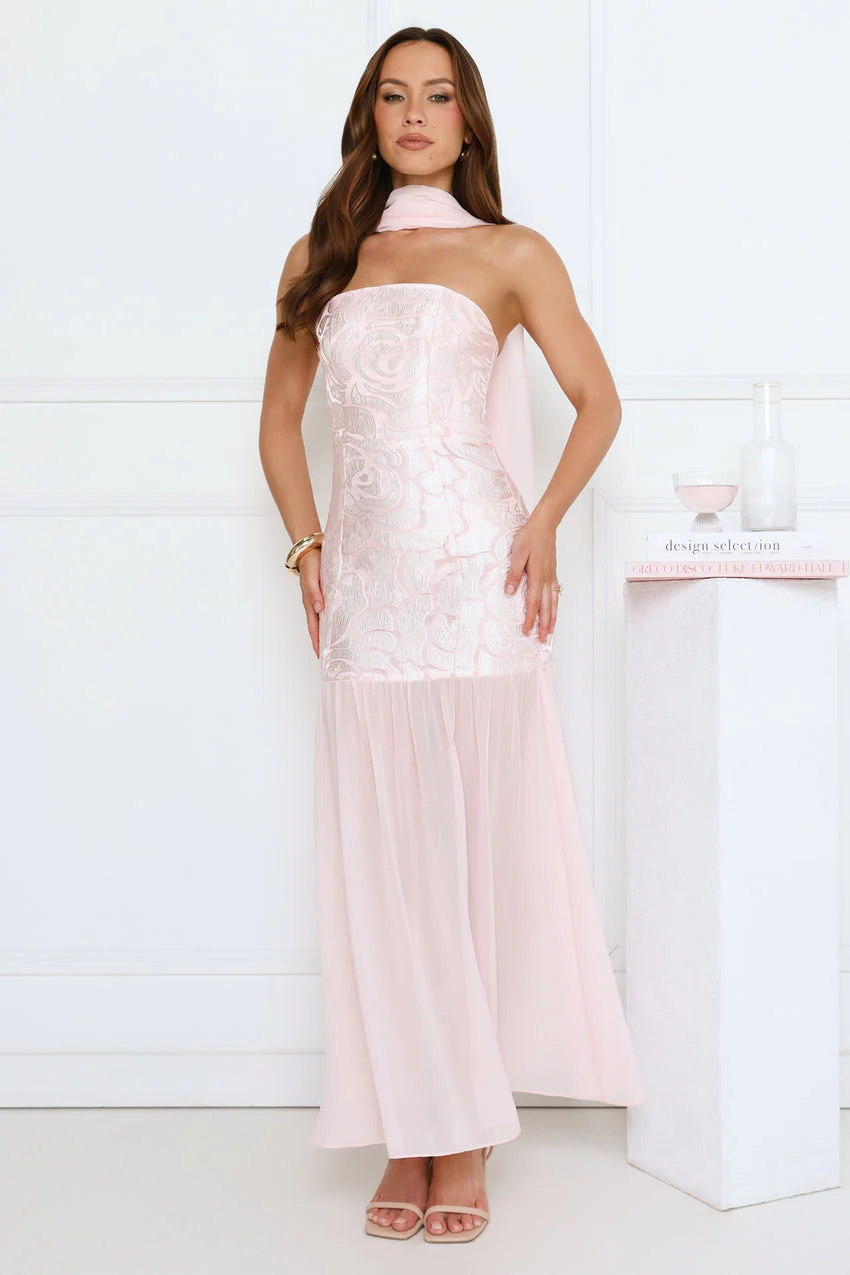 Sophisticated Night Strapless Maxi Dress Pink