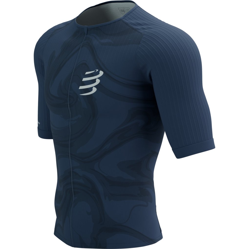 Compressport Tri Postural Aero Short Sleeve Top Men - indigo print