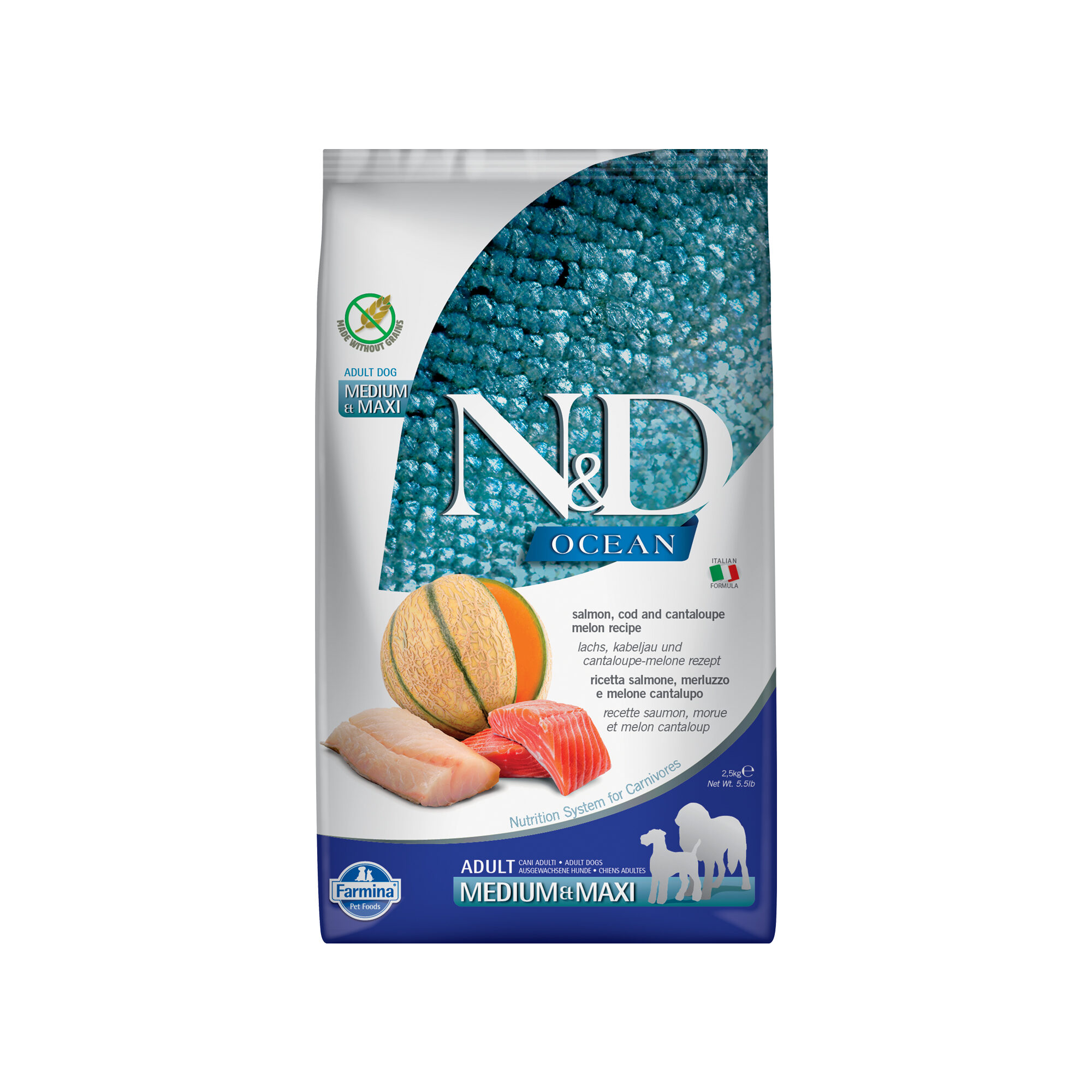 Farmina N&D Ocean Adult Medium & Maxi Dog Food - Salmon, Cod & Melon - 2.5 kg