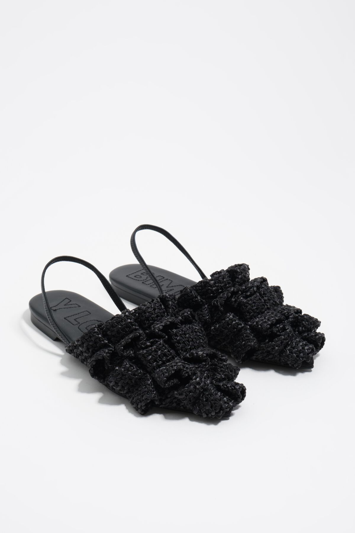 Black raffia pointed slingback ballerina