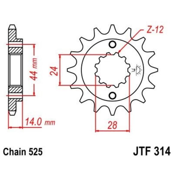 JT. Steel Countershaft Sprocket - Anti-noise 314 - 525Ref: Jtc01716A / 1022189
