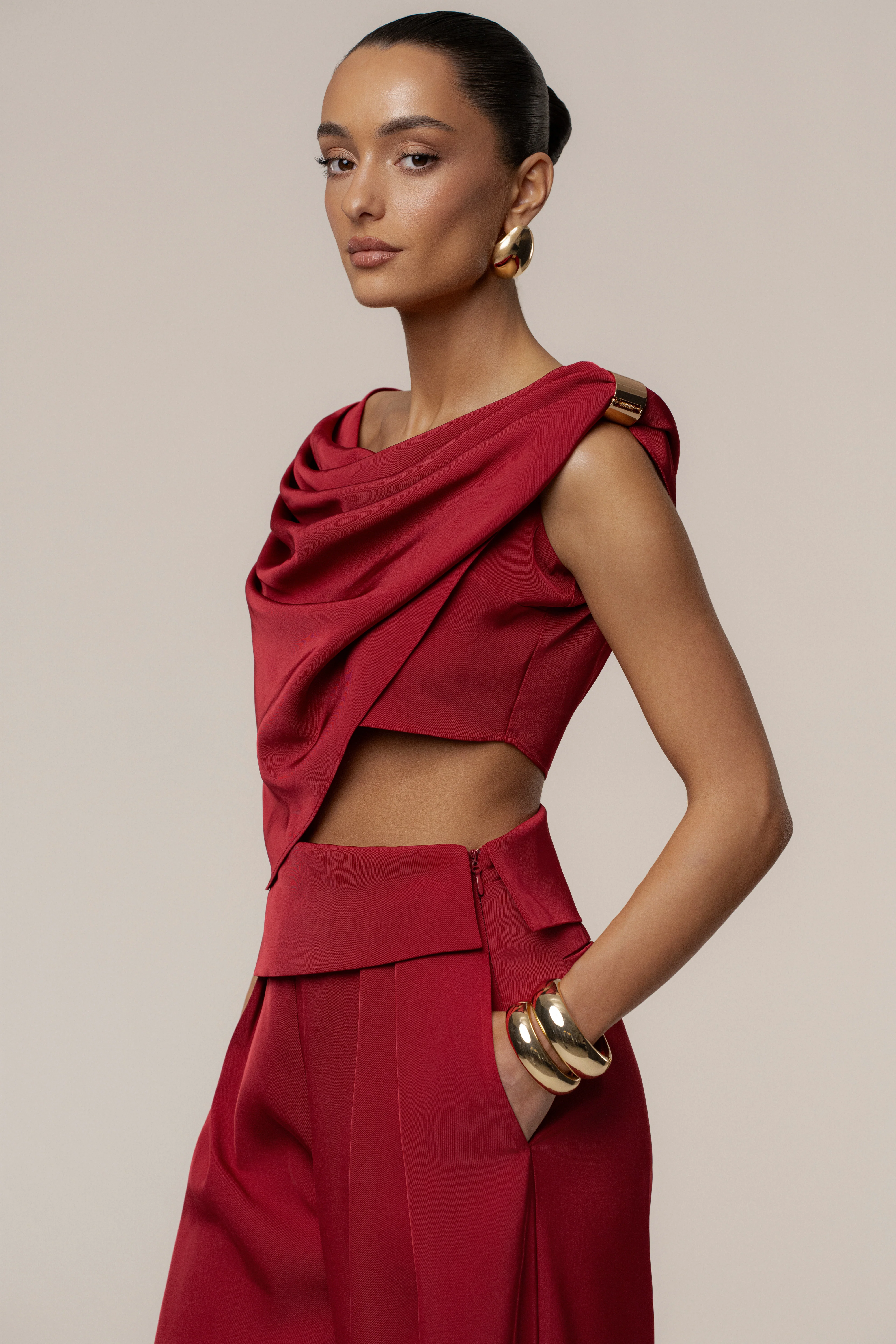 Red Gleam and Glow Satin Top