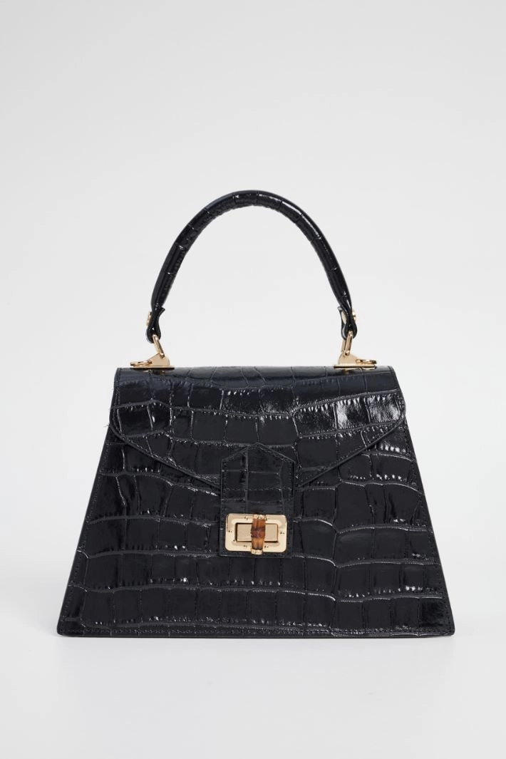 Crocodile print trapeze bag - BLACK