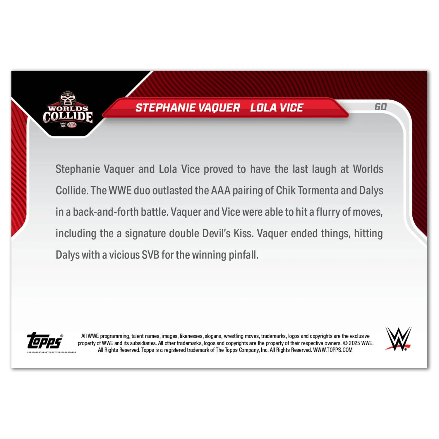Stephanie Vaquer/Lola Vice - 2025 WWE Topps NOW® - Card 60