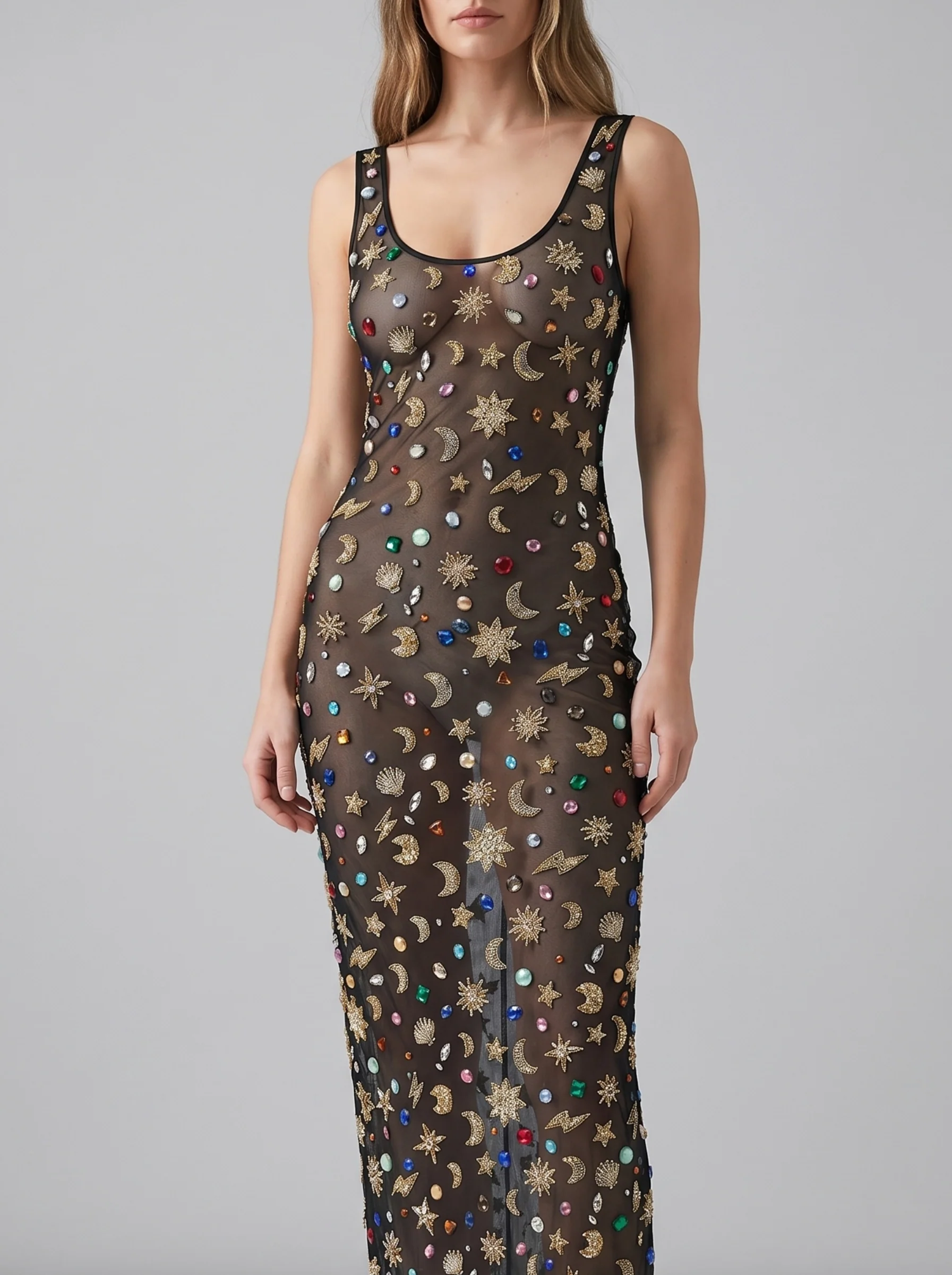 Celestial Tide Sheer Maxi Dress