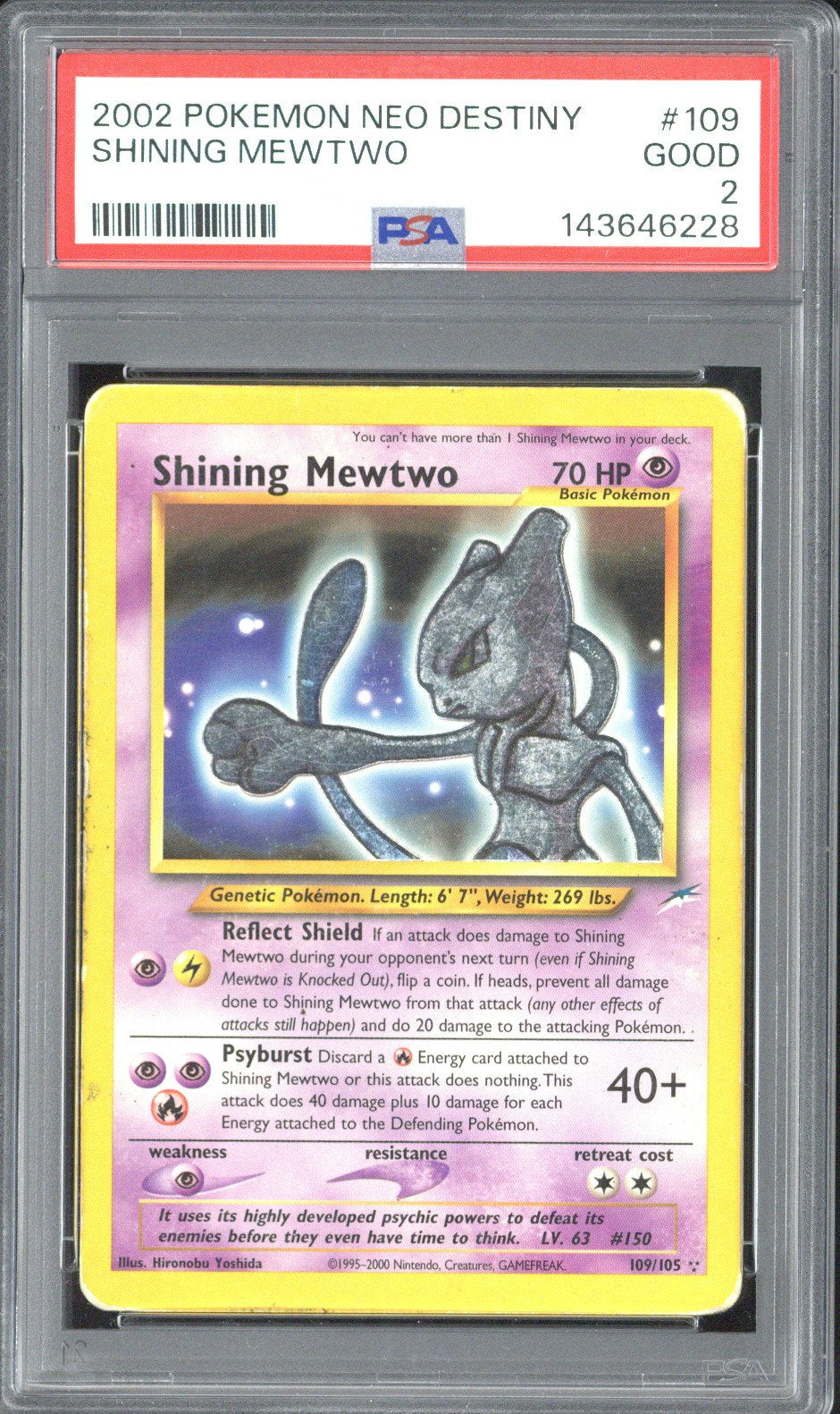 2002 Pokemon Neo Destiny Shining Mewtwo #109 PSA 2
