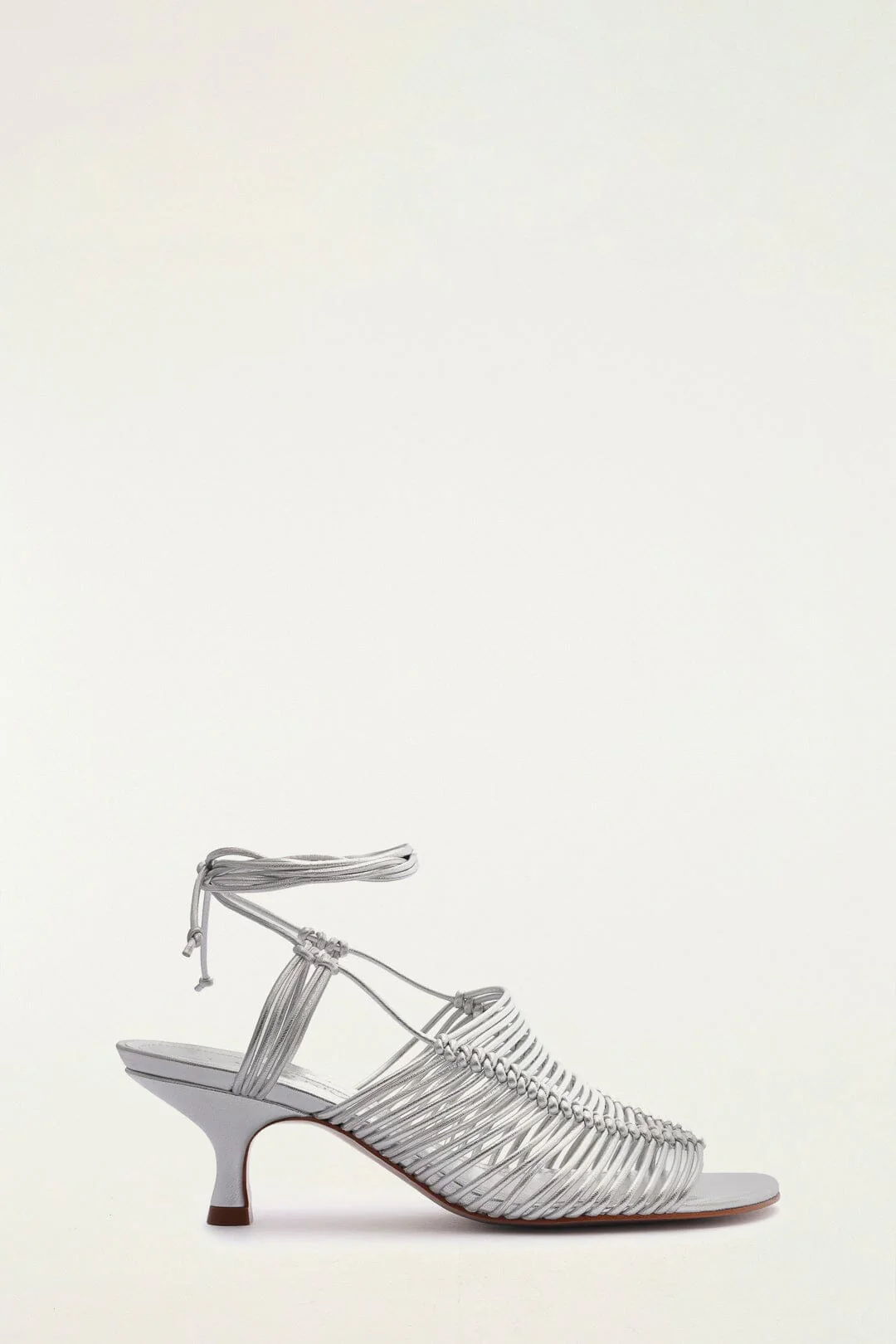 Silver Macrame Heeled Sandal