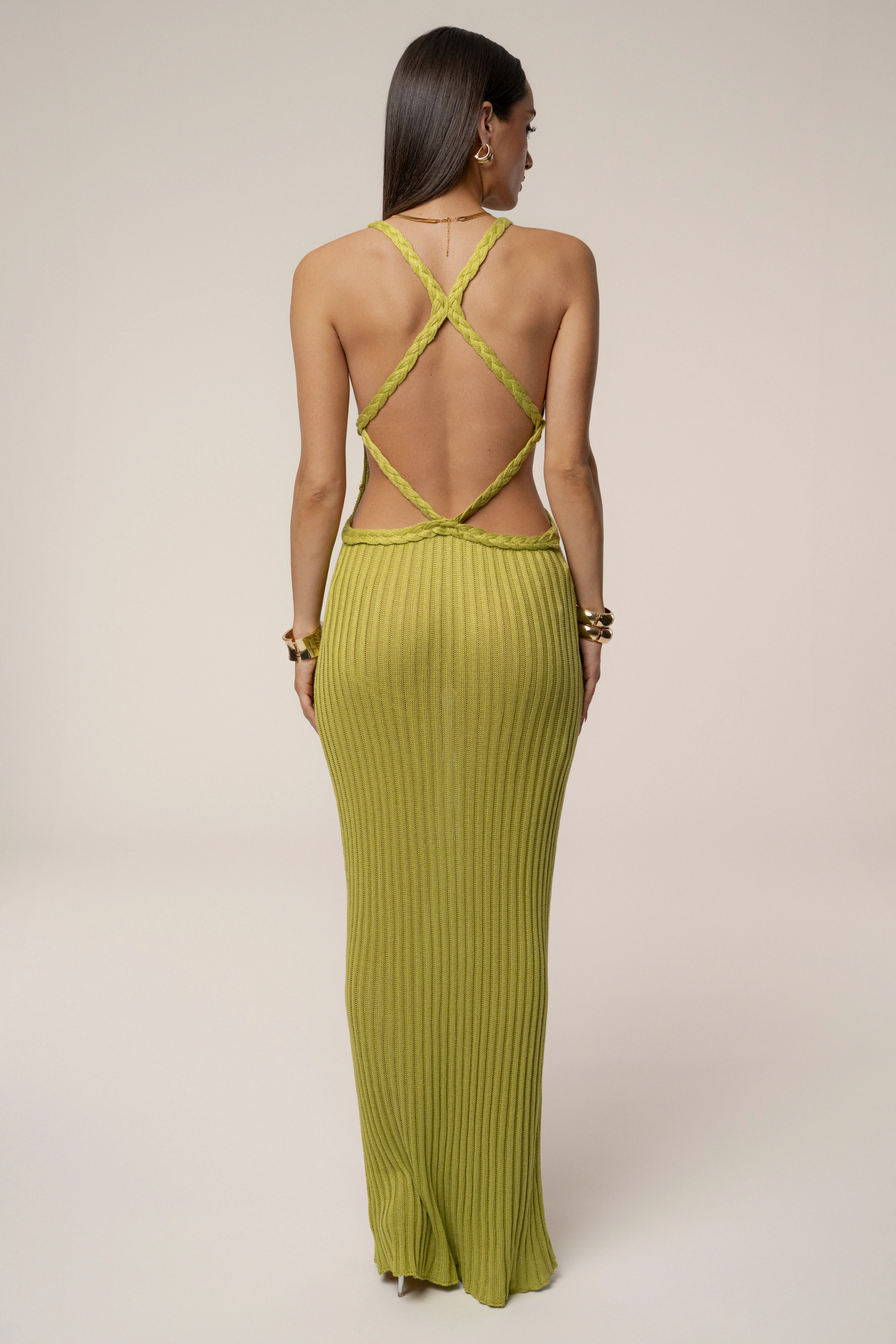 Lime Drift And Dream Braided Maxi Dress