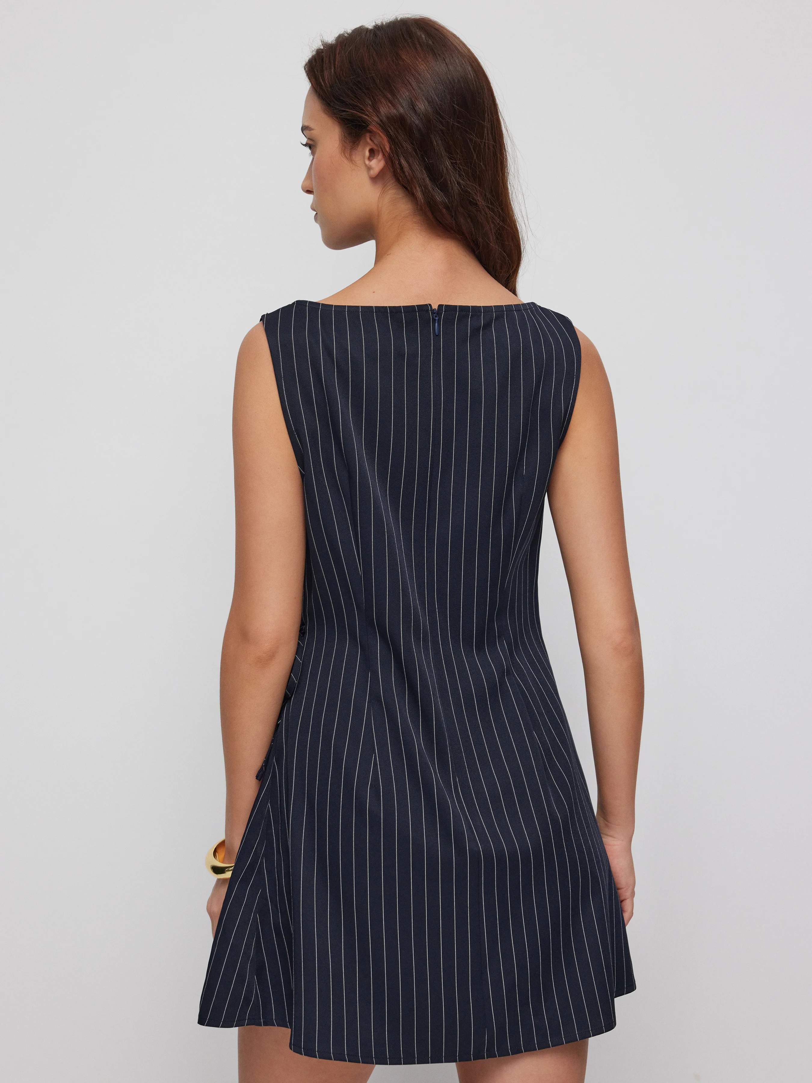 Stripe Boat Neck Asymmetrical Ruched A-line Mini Shift Dress