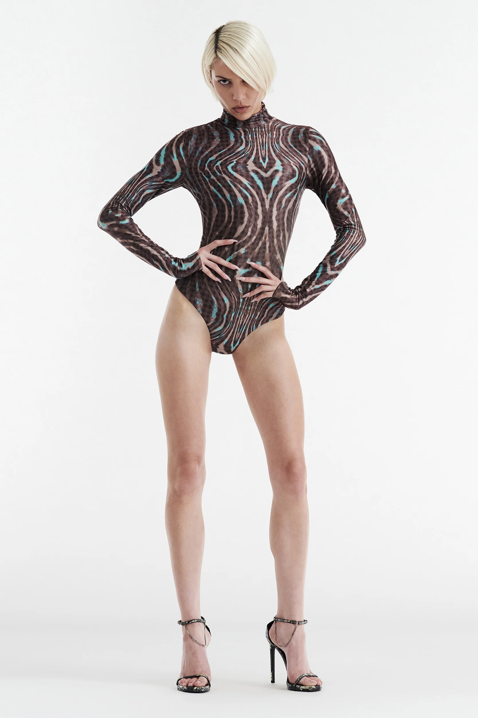 Simone Long Sleeve Turtleneck Bodysuit - Warped Check