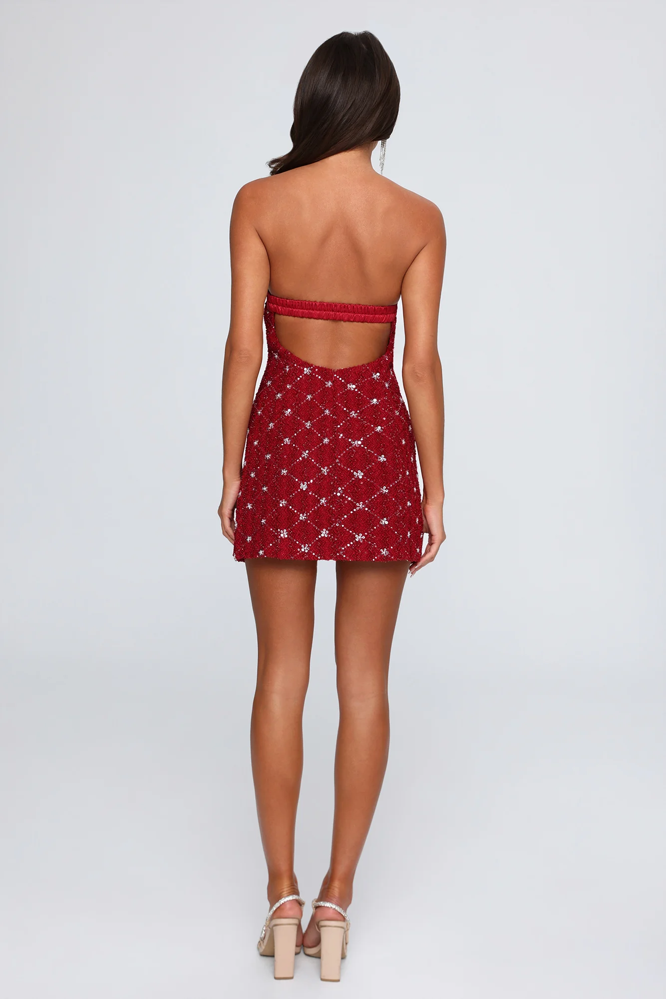 Luxe Vibe Embellished Strapless Mini Dress Wine