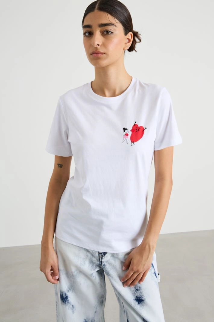 T-shirt with print and embroidery - WHITE RED