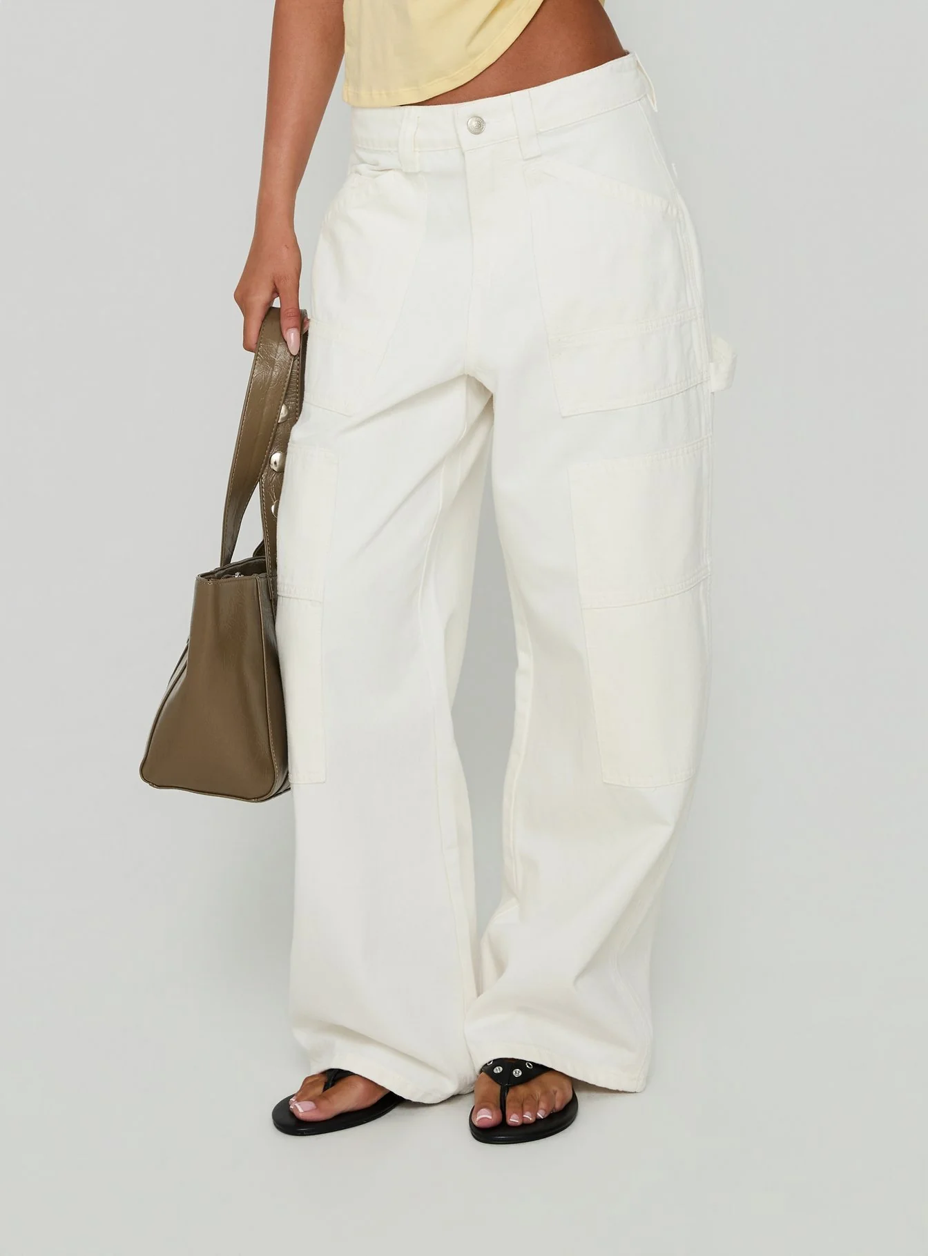 Mistree Mid Rise Baggy Cargo Jeans White