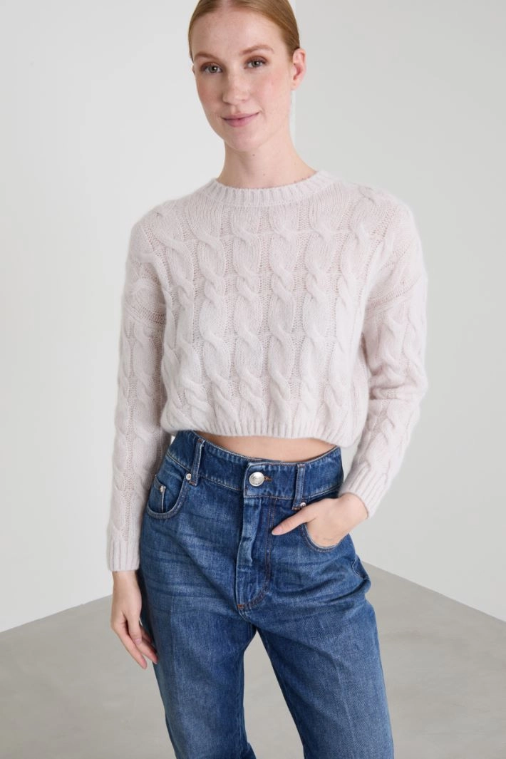 Cable-knit cropped sweater - PEARL