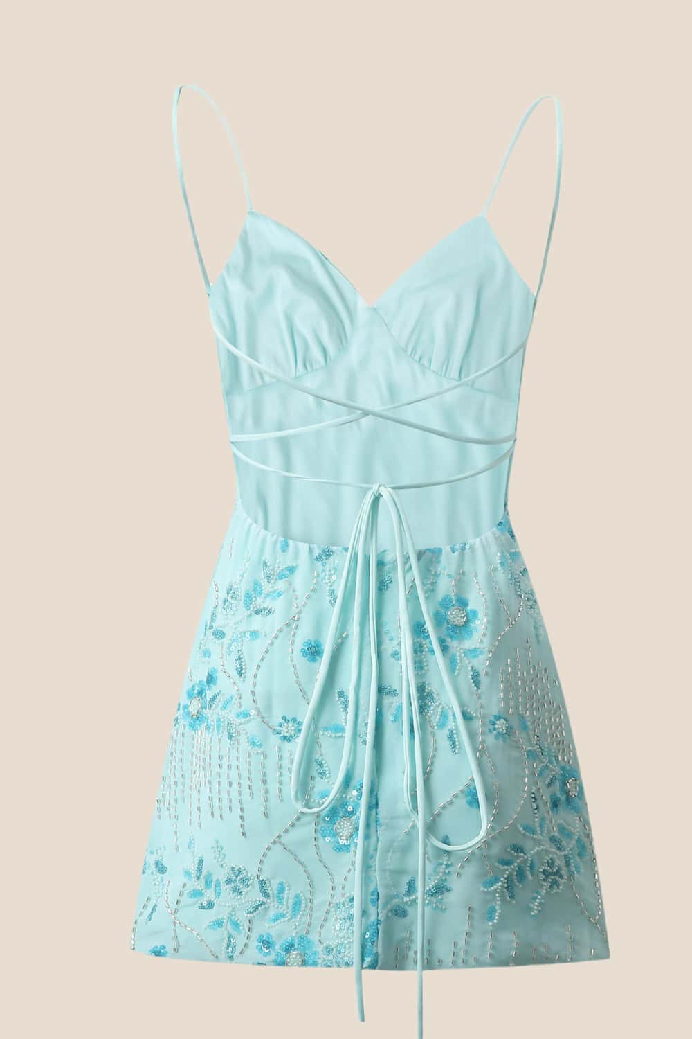 Light Blue Beaded Straps Fitted Mini Dress