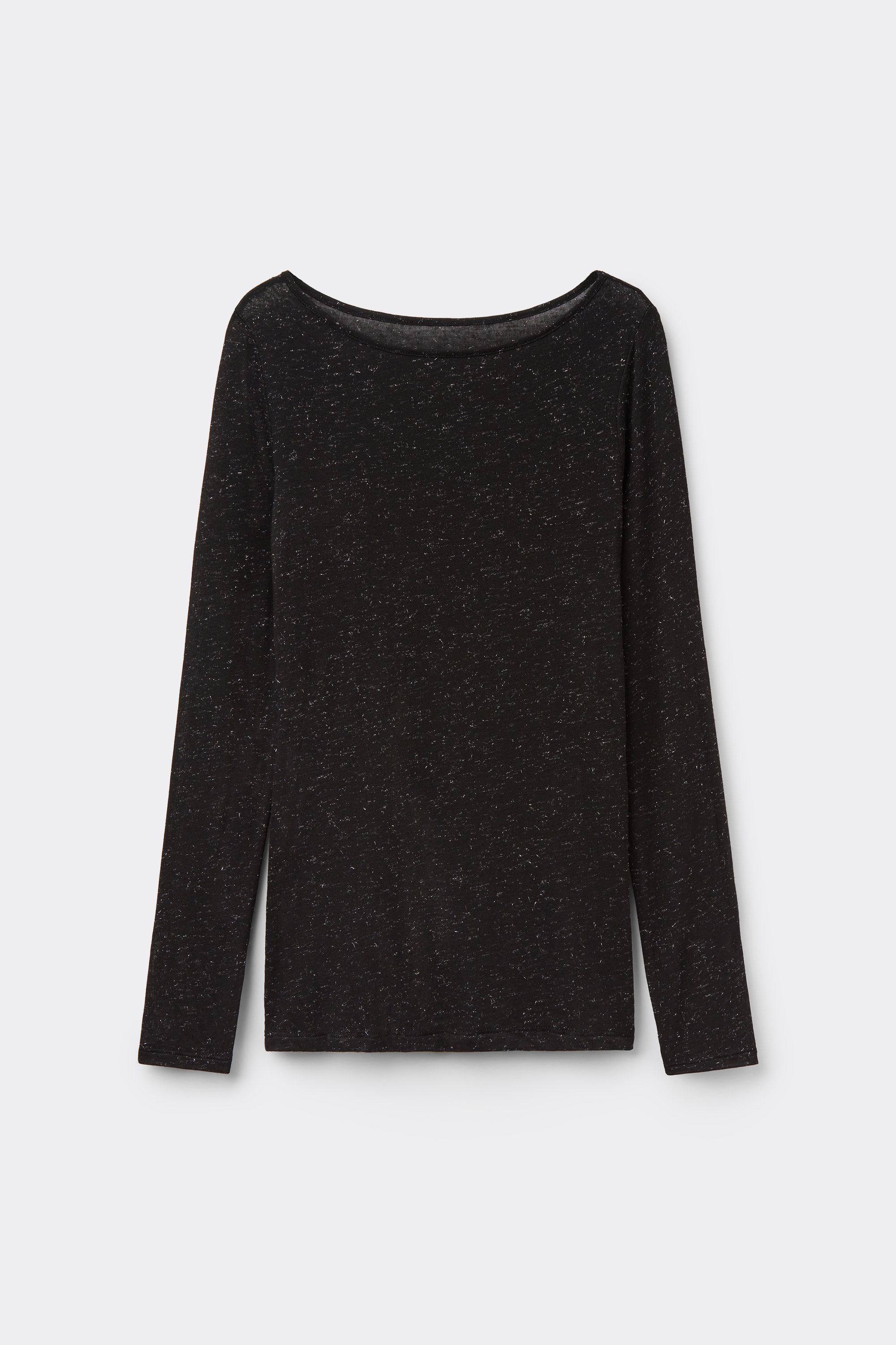 Long-Sleeved Boat Neck Lamé Merino Wool and Viscose Top