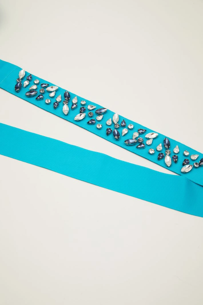 Rhinestone grosgrain belt - TURQUOISE
