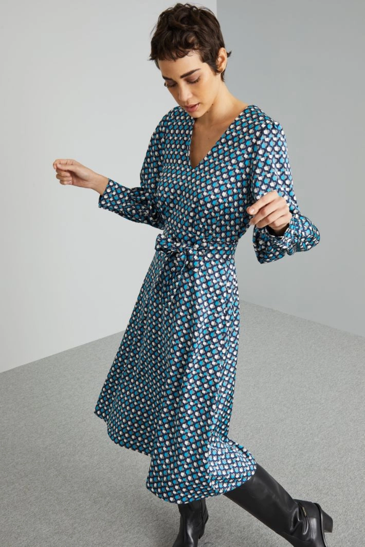 Midi dress with sash - LIGHT BLUE GREY