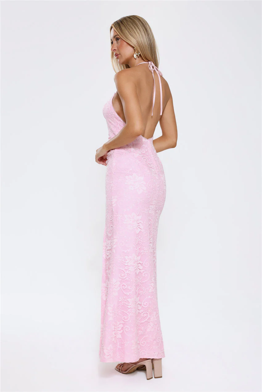 Glittered Passion Lace Maxi Dress Pink