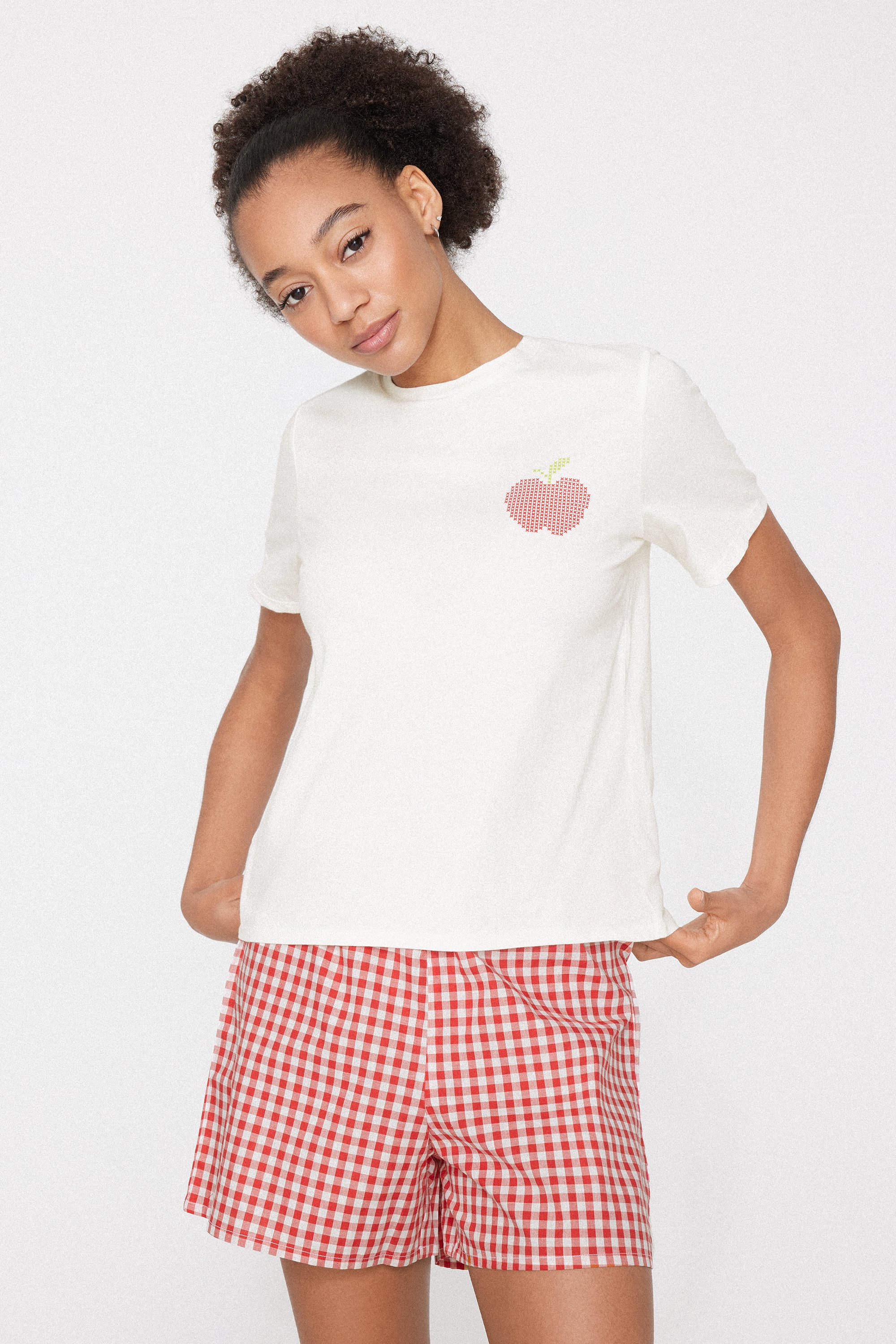 Apple and Check Print Short Cotton Pyjamas