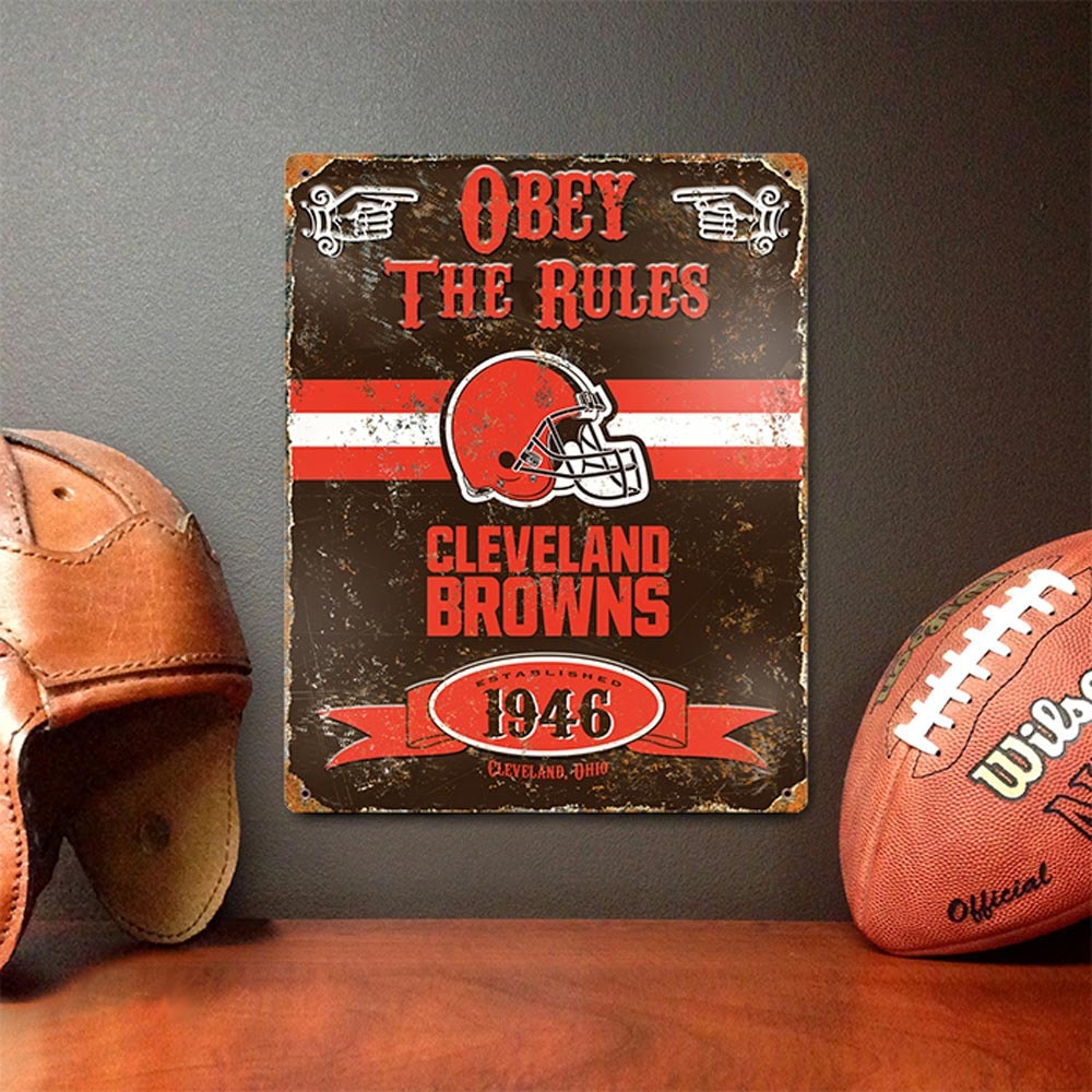 Cleveland Browns Obey The Rules Embossed NFL Metal Sign
