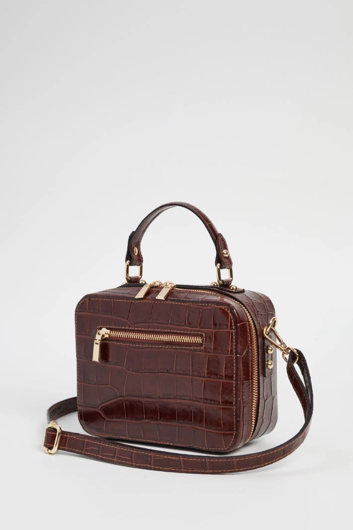 Crocodile effect Boston bag - BROWN
