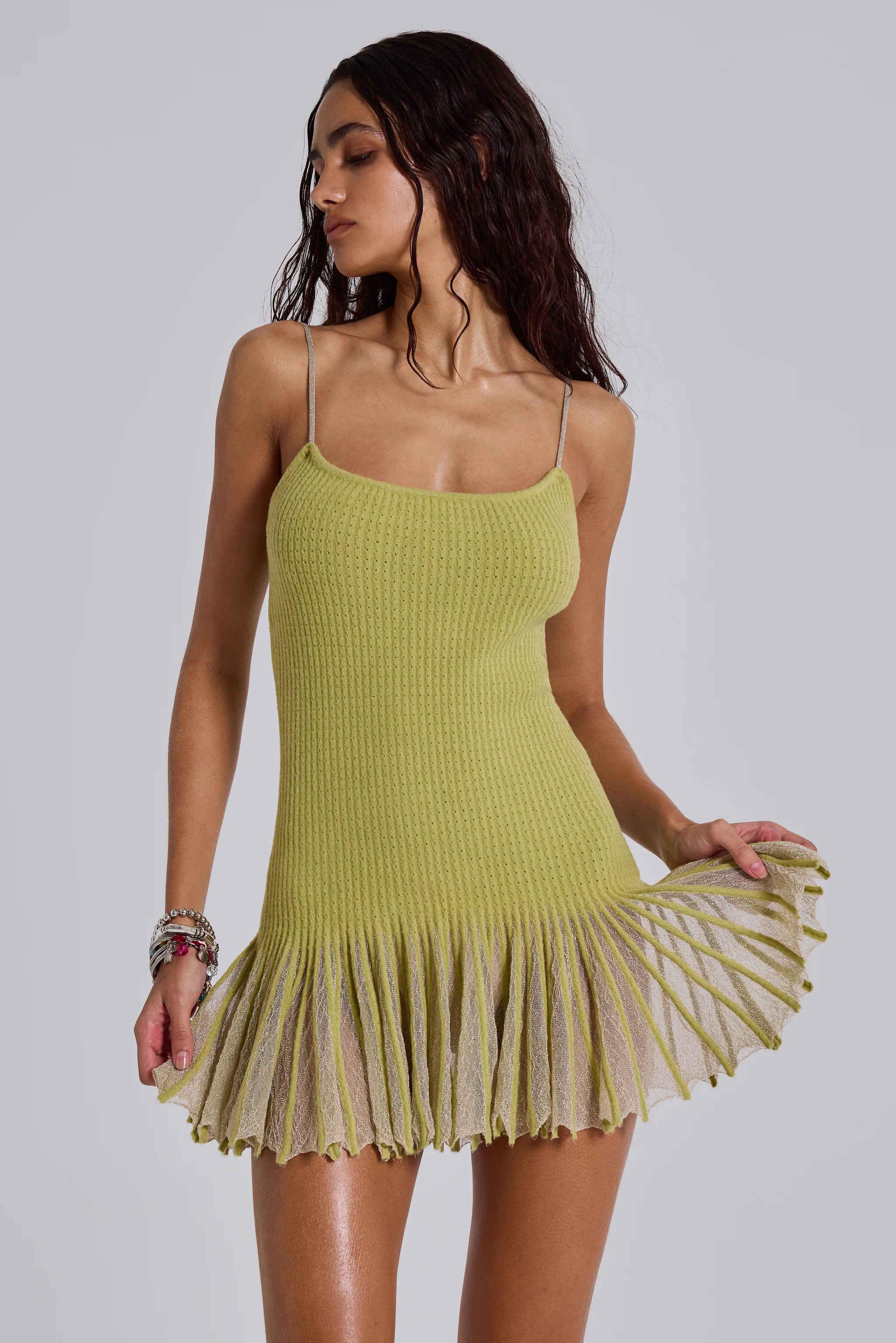 Isen Knit Mini Dress in Green