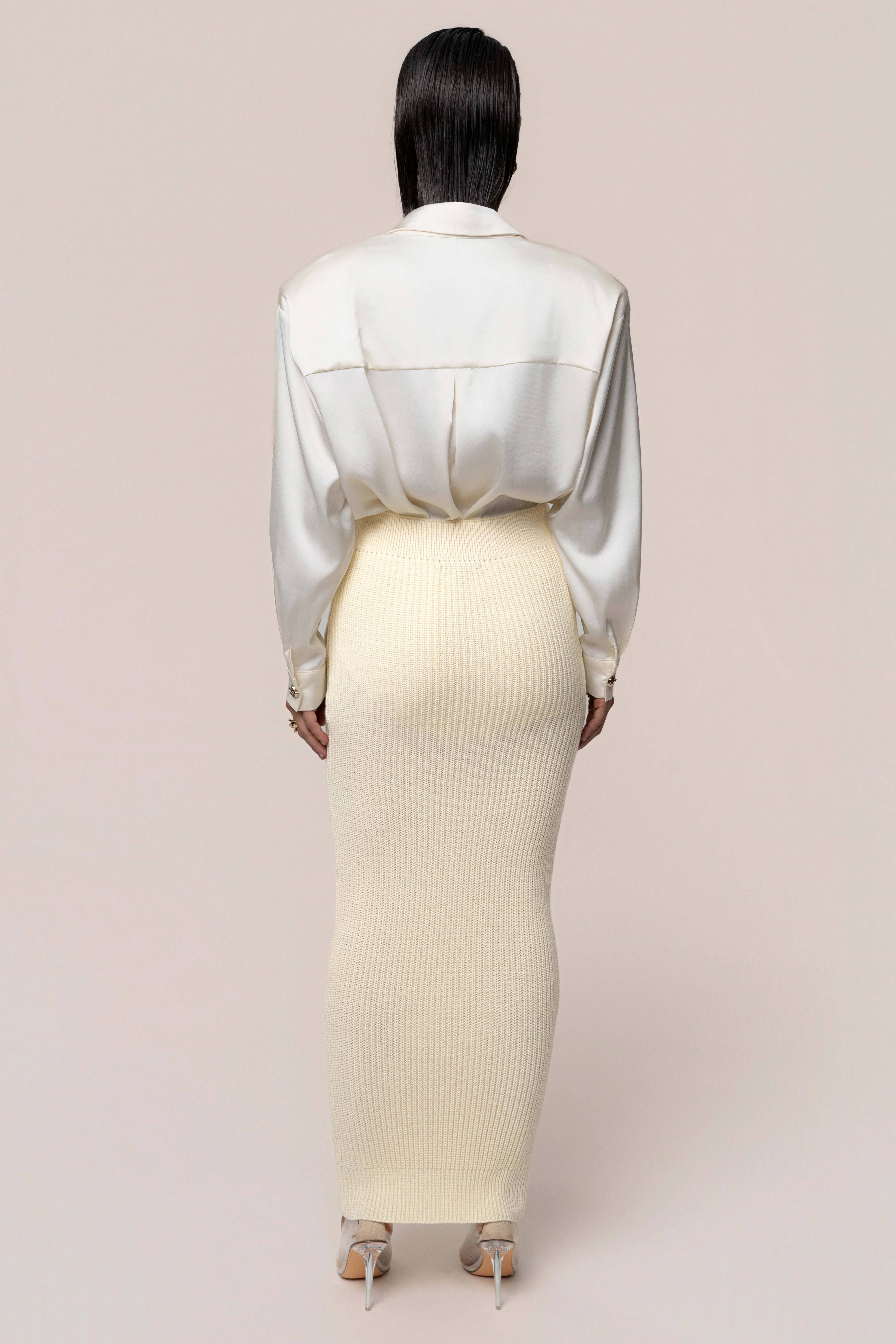 Cream Missy Cable Sweater Midi Skirt