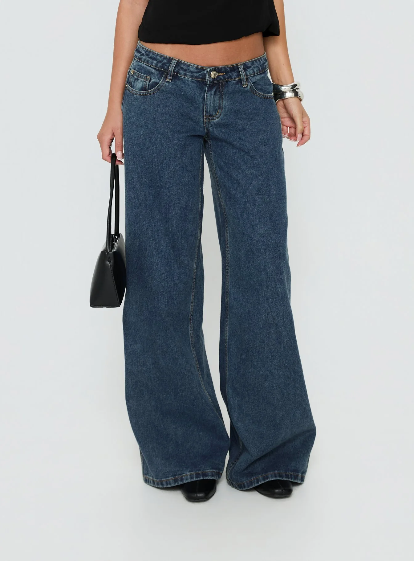 Picco Ultra Low Rise Wide Leg Jeans Dark Blue Wash Petite
