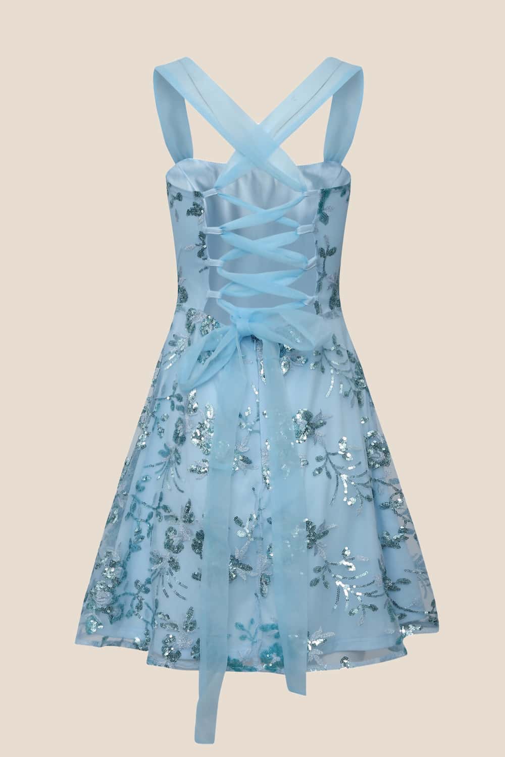 Blue Sequin Embroidery A-line Short Dress