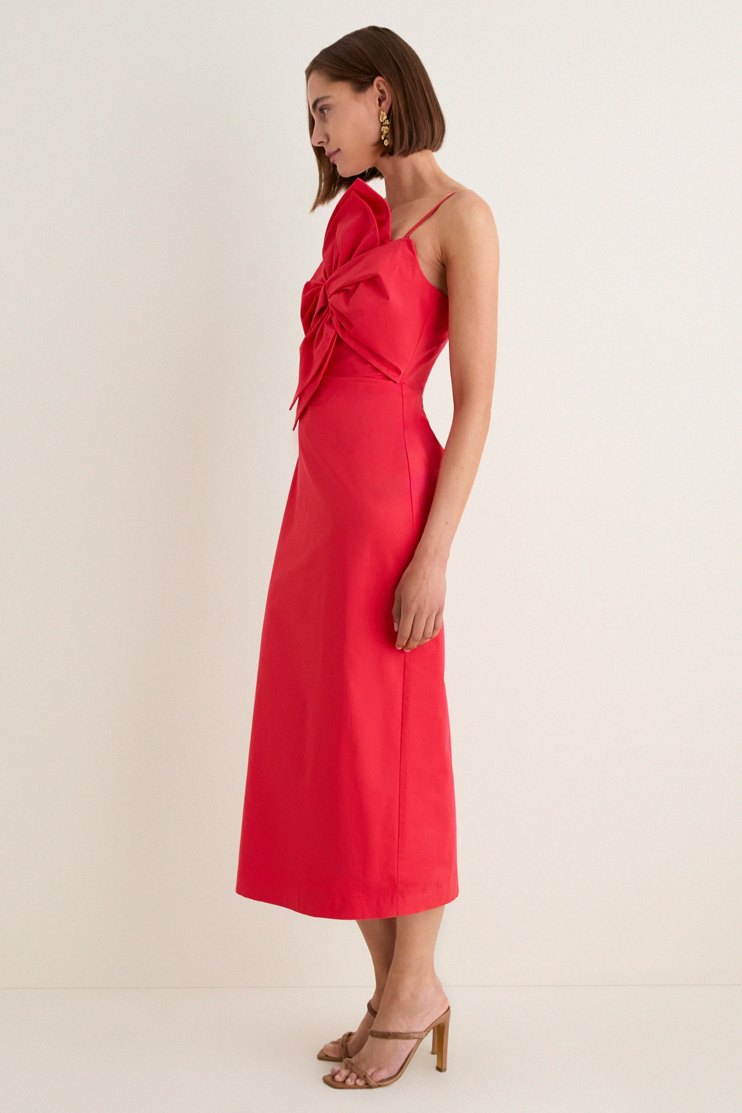 Red Asymmetric Bow Faye Maxi Dress