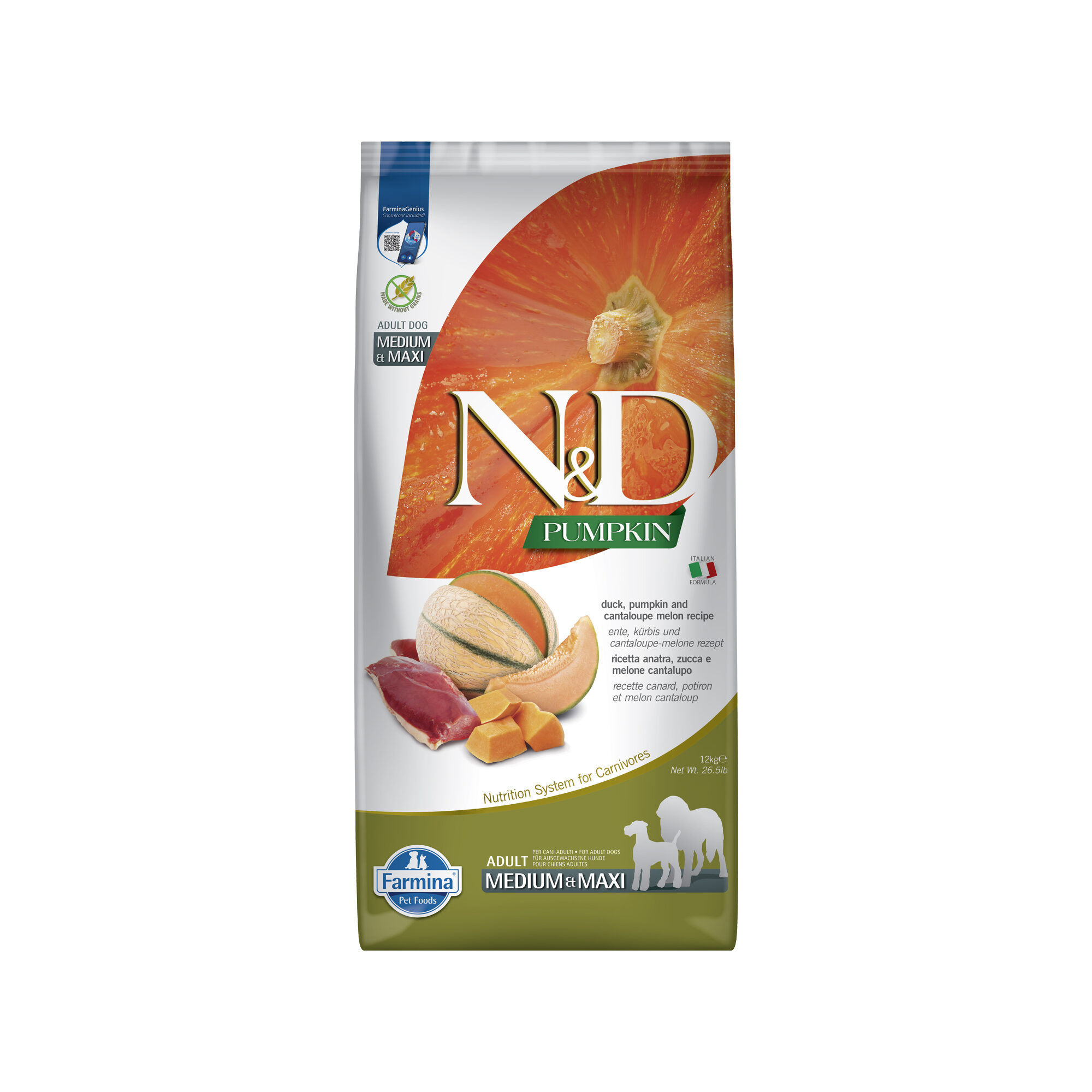 Farmina N&D Pumpkin Duck and Cantaloupe Adult Dog Medium & Maxi - 12 kg