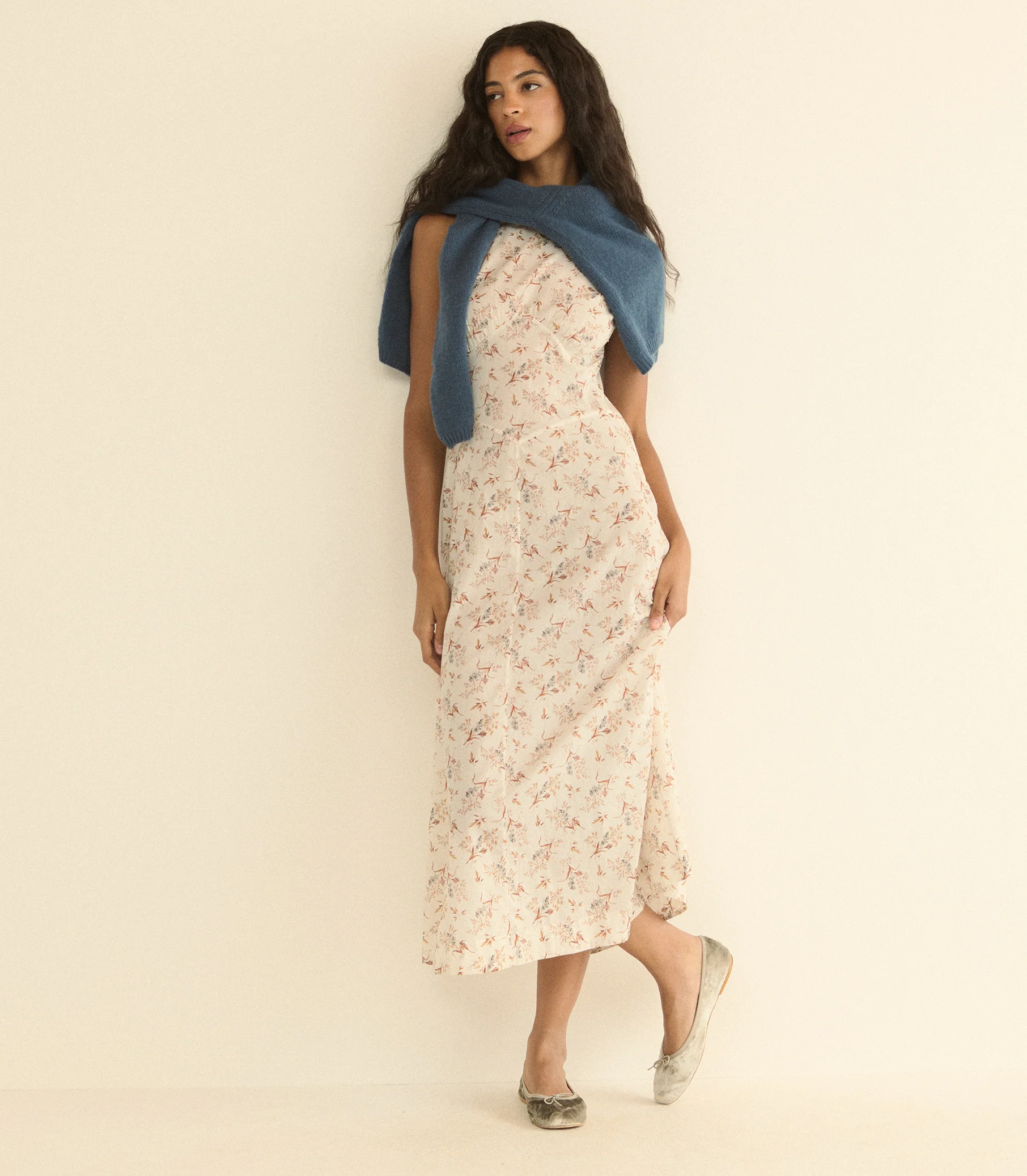 Riona Midi Dress - Crème Windswept Meadow