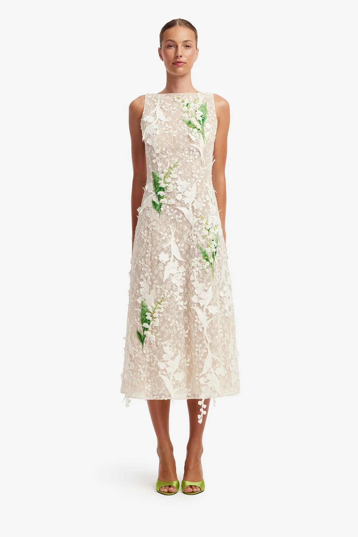 Cleo Embellished Lace Sleeveless Midi Dress - Snow Meadow