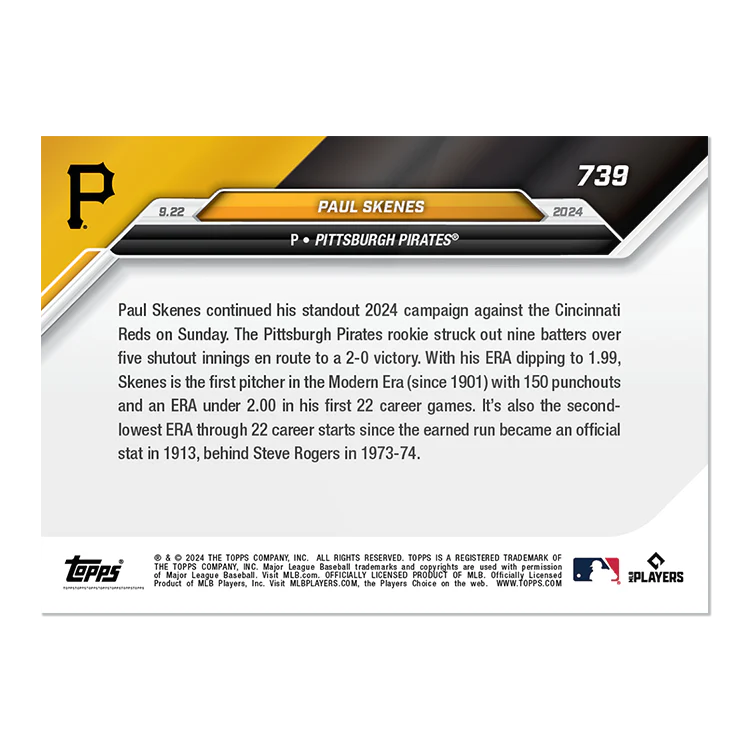 Paul Skenes - 2024 MLB TOPPS NOW® Card 739