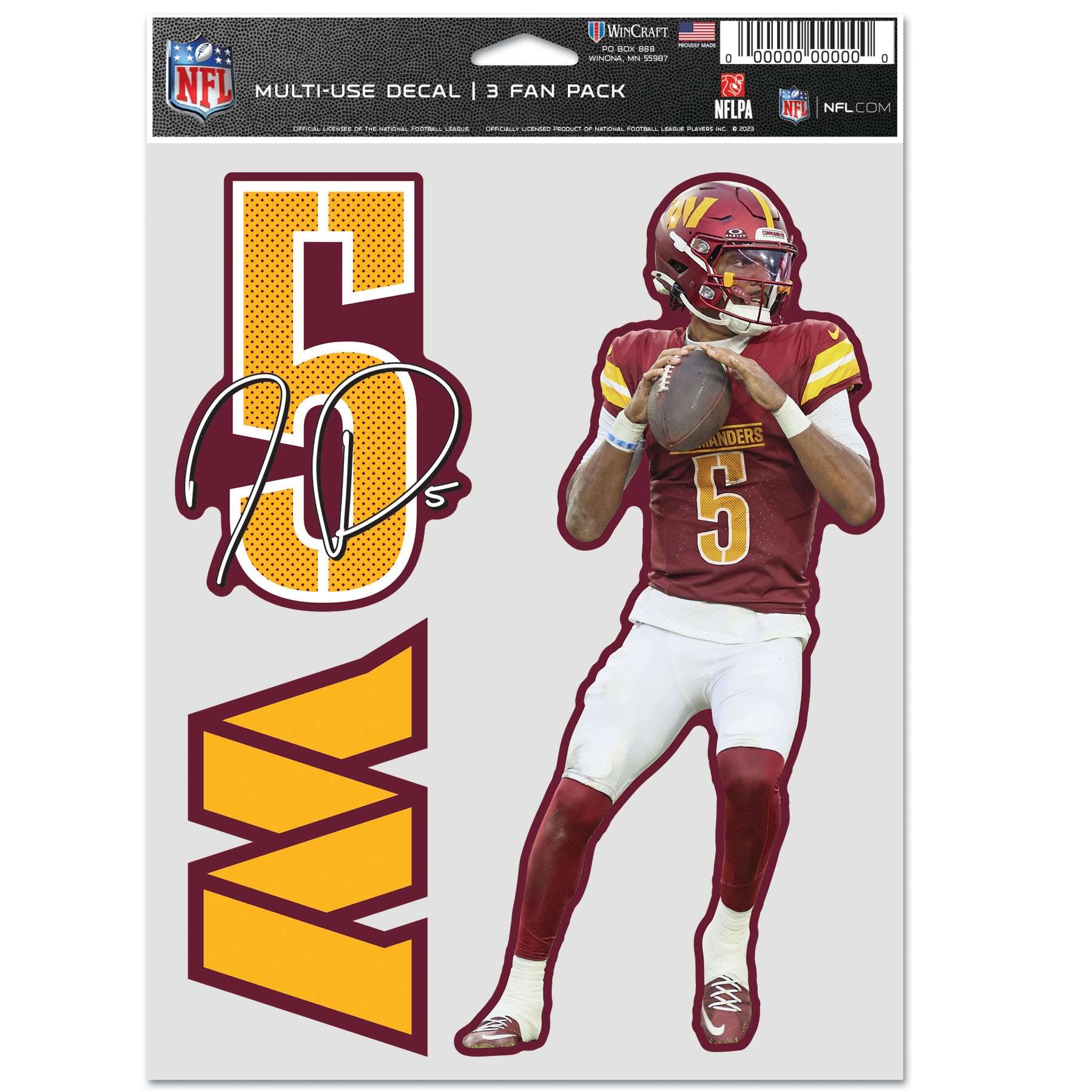 Jayden Daniels #5 Washington Commanders Player NFL Decals Set (3 Pcs.)