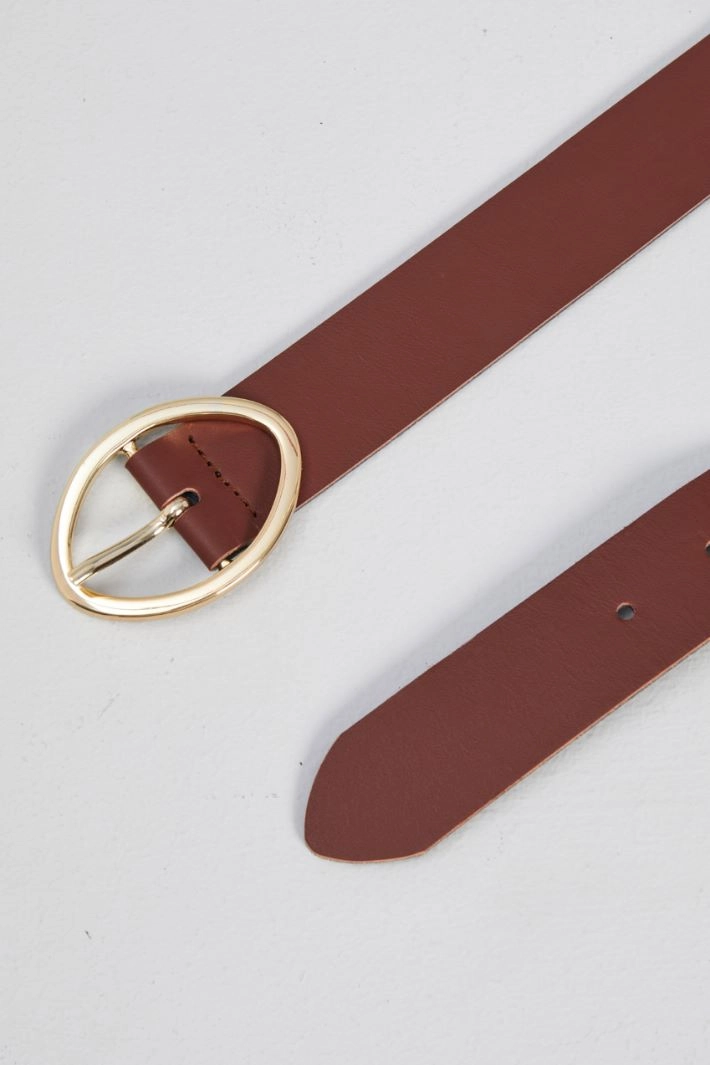 Belt with oval buckle - GOLD BROWN