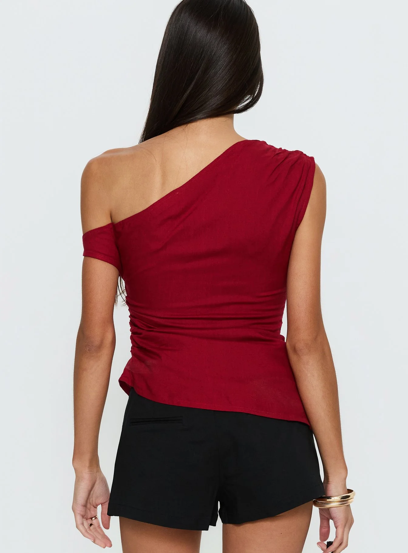 Kaylani One Shoulder Drape Top Burgundy