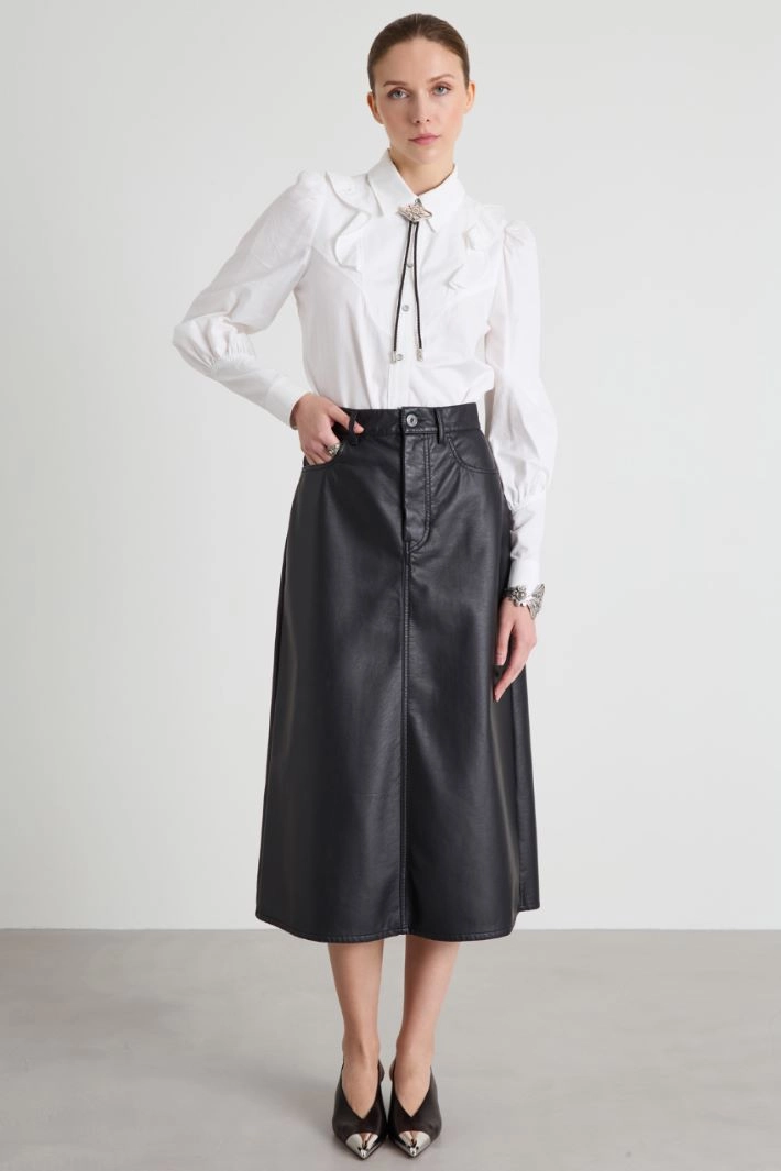 Coated jersey midi skirt - BLACK